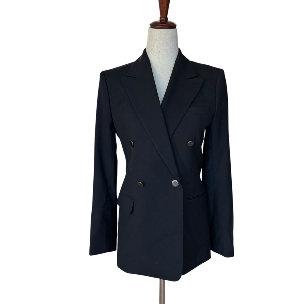 Helmut Lang Double Breasted Black Wool Blazer Silver Buttons size 0